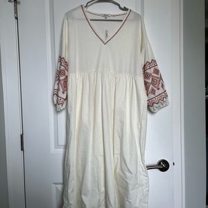Madewell Embroidered-Sleeve Popover Midi Dress